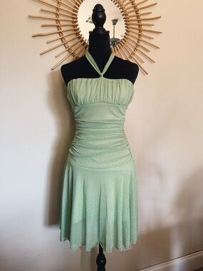 NWT Taboo Light Green Sparkle Strapless Halter Dress